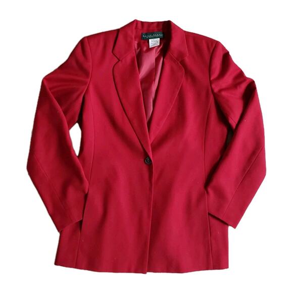 Vintage Harve Benard Wool Blazer Womens 10 Red Fitted One Button Office Jacket - Picture 1 of 12